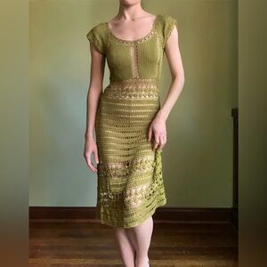 Vintage Crochet Knit Dress, See Through Coverup Lace Dress